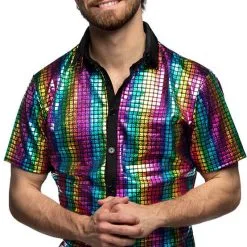 Overig Heren Disco Blouse Regenboog Diamond