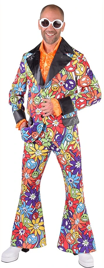 Overig Heren Disco Kostuum Seventies Smiley Peace