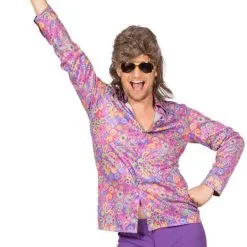 Overig Heren Hippie Blouse Flower Power Paars
