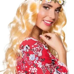 Overig Hippie Pruik Blond Met Bloemen Hoofdband