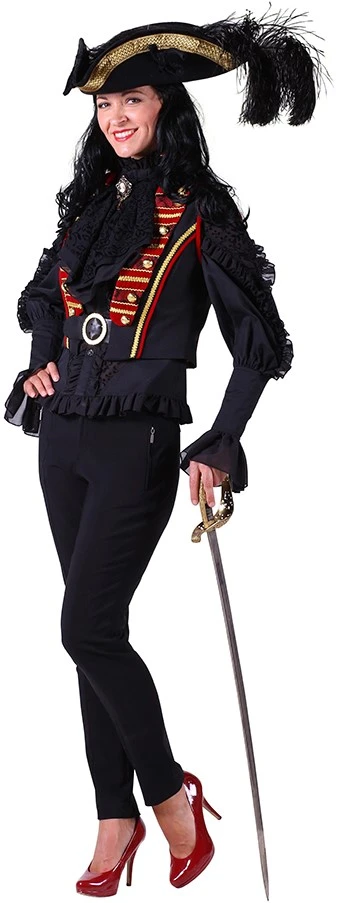 Overig Piraten/Steampunk Damesvest Zwart-Rood Luxe - Afbeelding 2