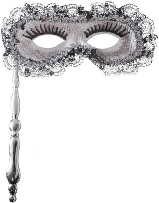 Overig Venetiaans Masker Zilver Op Stokje